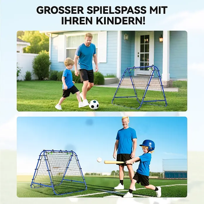 Homcom Sportnetz Rebounder - Sonstiges, Blau - Blau-schwarzes Sportnetz/Rebounder. Vater und Sohn spielen damit Fußball und Baseball.
