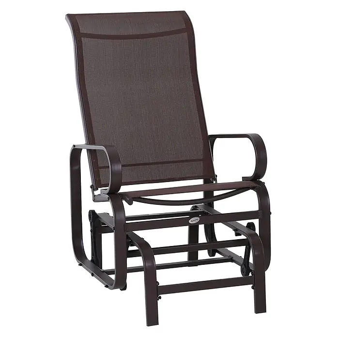 Outsunny Garten-Schaukelstuhl - 1 Stk., Pulverbeschichtetes Metall, Texteline, Braun, B x T x H: 78 x 78 x 105 cm - Brauner Outdoor-Gleitsessel mit Metallrahmen und atmungsaktivem Netzgewebe für bequeme Entspannung.