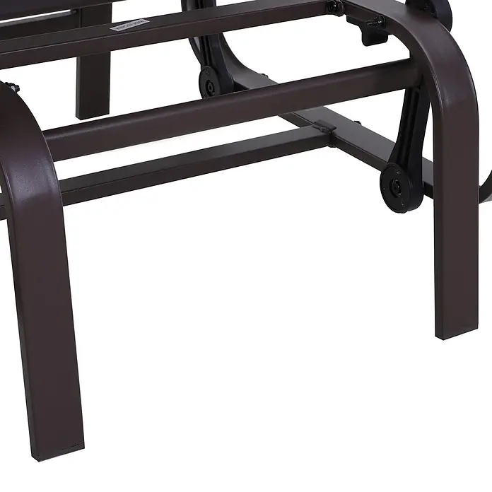 Outsunny Garten-Schaukelstuhl - 1 Stk., Pulverbeschichtetes Metall, Texteline, Braun, B x T x H: 78 x 78 x 105 cm - Dunkelbraunes Metallmöbelgestell mit schwarzen Plastikrollen und Stützen.