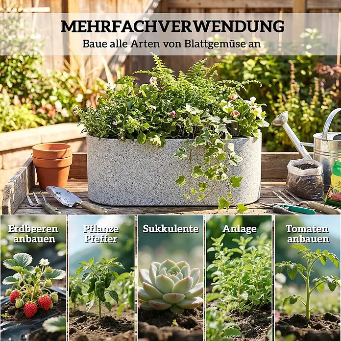 Outsunny Balkonkasten - Max. Außenlänge: 42 cm, Kunststoff, Hellgrau - Grau melierter Pflanzkübel für vielseitigen Anbau von Pflanzen und Gemüse.