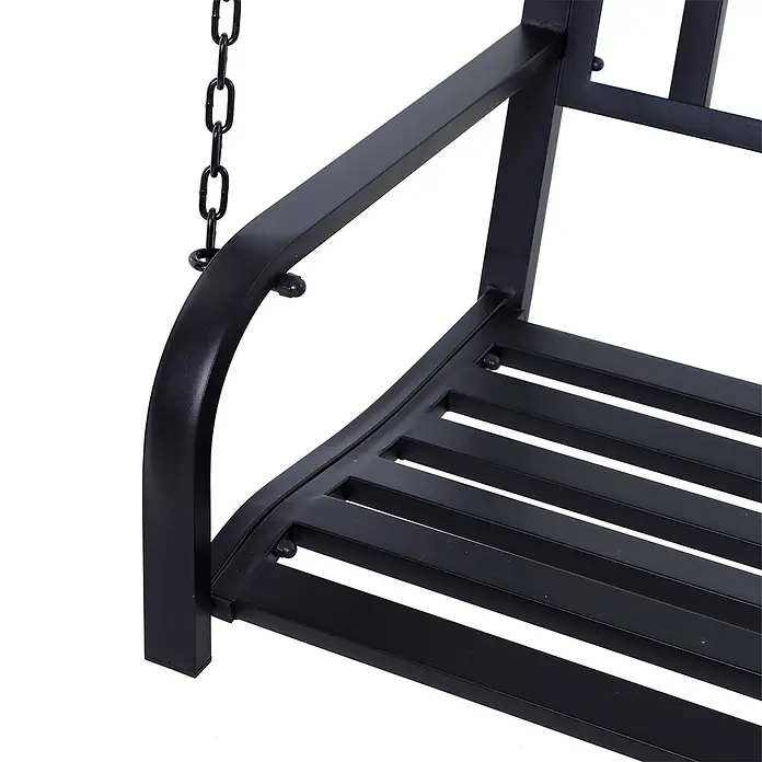 Outsunny Hängebank - B x T x H: 60 x 60 x 53 cm, Metall, Schwarz - Schwarzer Metallschaukelstuhl mit geschwungener Armlehne, Lattenrostsitz und Hängekette.