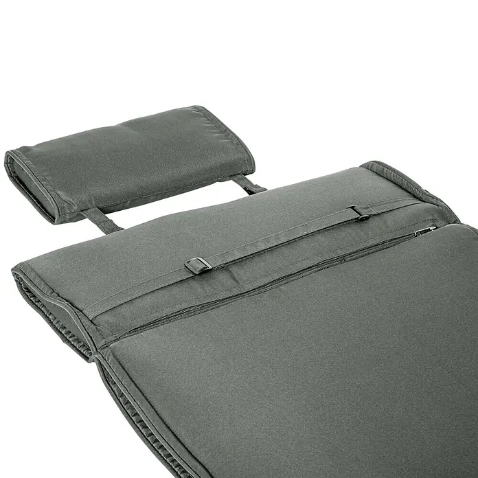 Outsunny Liegenauflage - Gartenliege, 1 Stk., Polyester, Baumwollfaser, Grau - Graues Stoffkissen mit befestigter Kopfstütze, Reißverschluss und verstellbarem Gurt.