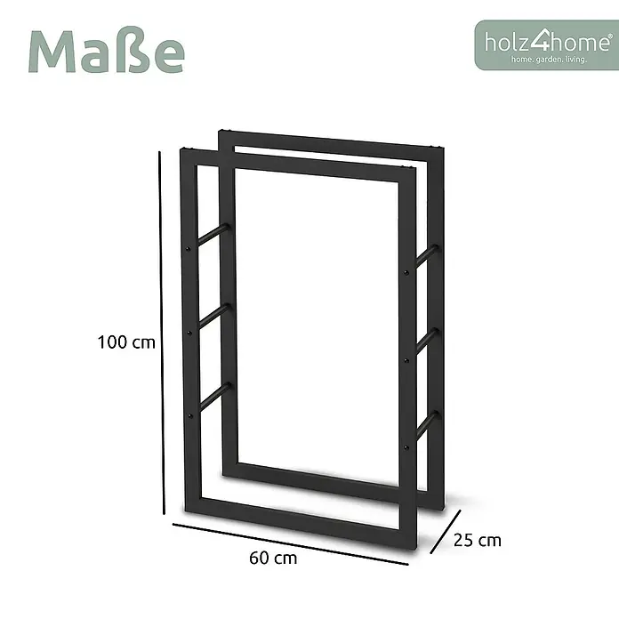 holz4home Kaminholzregal 100x25x60cm -  - Schwarzes Metallmöbelgestell, 100x60x25 cm. Ideal für Tische oder Regale.