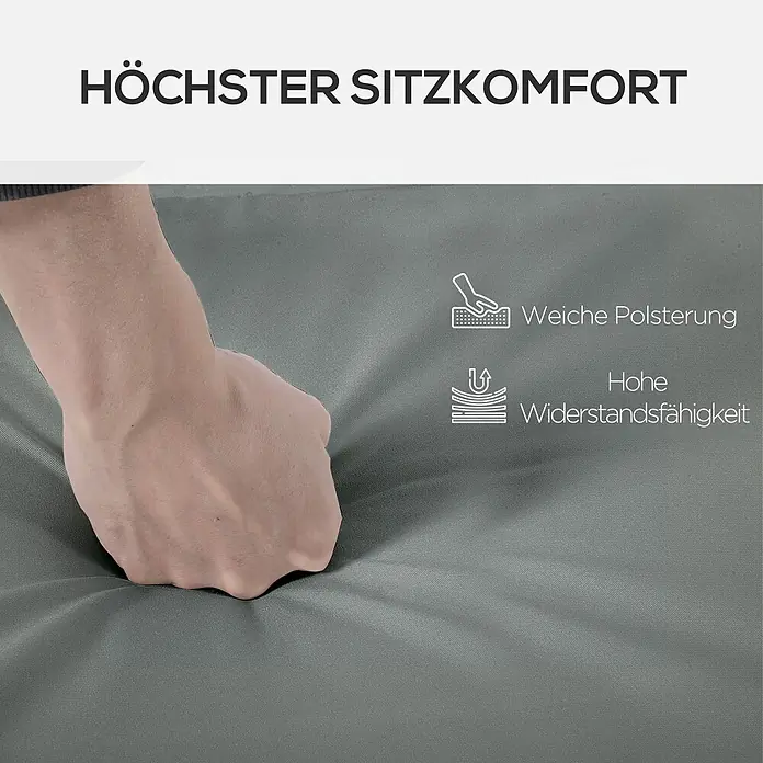 Outsunny Liegenauflage - Gartenliege, 1 Stk., L x B x H: 196 x 55 x 8 cm, Polyester, PP-Füllung, Dunkelgrau - Graues Polster wird von einer Hand eingedrückt, was seine Weichheit und hohe Widerstandsfähigkeit für maximalen Sitzkomfort zeigt.