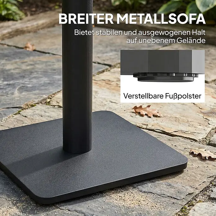 Outsunny Balkontisch - L x B x H: 70 x 70 x 74 cm, Metall, WPC, Viereckig, Natur - Schwarzer Metallfuß mit verstellbaren Bodenausgleichern, auf unebenem Untergrund für stabilen Halt.