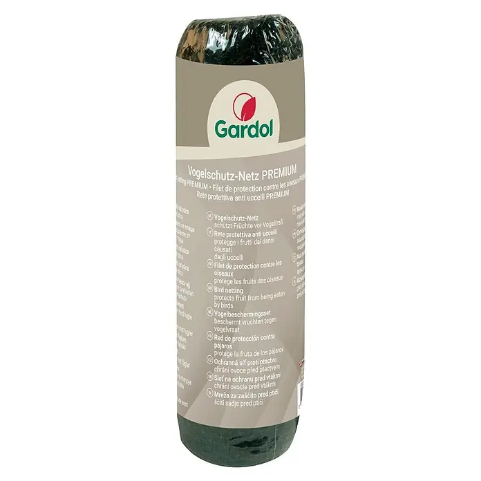 Gardol Vogelschutznetz Premium - 5 x 2 m - Gerolltes, dunkelgrünes Gardol Vogelschutznetz PREMIUM, verpackt. Schützt Früchte vor Vogelfraß.