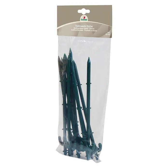 Gardol Vielzweckstäbe - 10 Stk. - Gardol Vielzweck-Stäbe aus grünem Kunststoff, 10 Stück, 25 cm lang, in Klarsichtverpackung.
