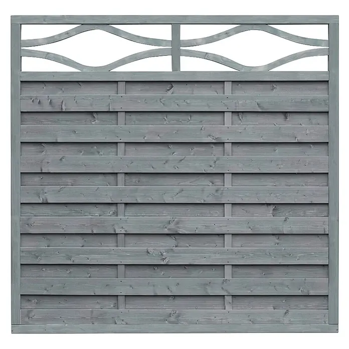 Werth Holz Sichtschutzelement Verona - B x H: 179 x 179 cm, Holz, Grau - Grau lasiertes Holzzaunfeld mit dekorativem Wellengitter und horizontalen Latten.