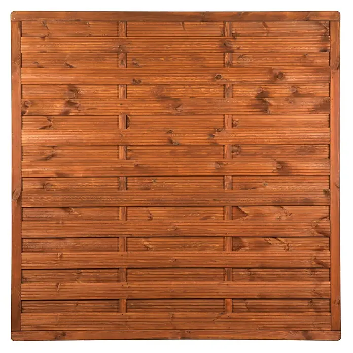Werth Holz Sichtschutzelement Wien - B x H: 179 x 179 cm, Holz, Teakbraun, Ohne Ornamente - Braunes Holzzaunpaneel mit horizontalen Lamellen und vertikalen Streben.