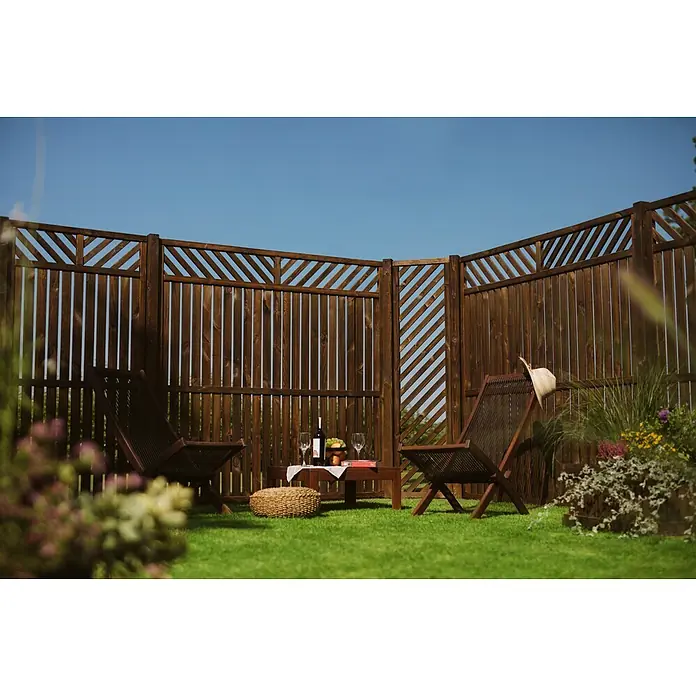 Werth Holz Rankgitter Victoria - 44 x 179 cm, Holz, Braun - Dunkelbrauner Holzzaun für den Garten mit vertikalen Latten und diagonalem Gitter, schafft einen privaten Außenbereich.
