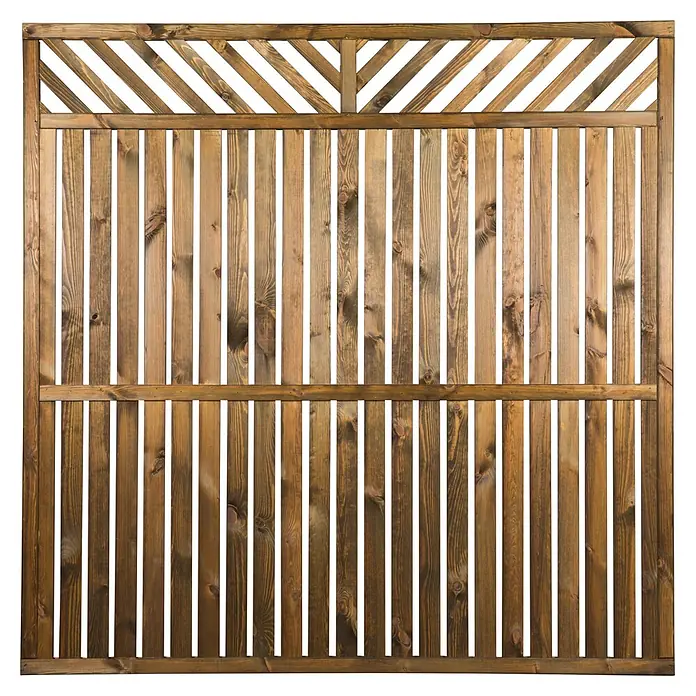 Werth Holz Sichtschutzelement Victoria - B x H: 179 x 179 cm, Holz, Braun - Braunes Holzaunelement mit vertikalen Latten und diagonalem Rankgitter oben.