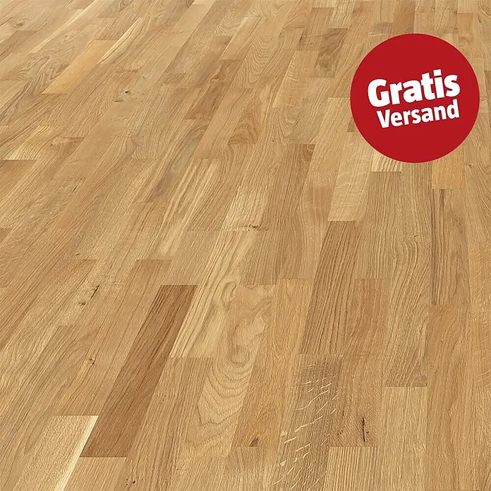 Living by Haro Parkett - Eiche Naturöl, Schiffsboden, 2.200 x 180 x 12 mm - Hellbrauner Eichenparkettboden mit mehrstreifigem Dielenmuster und natürlicher Maserung.