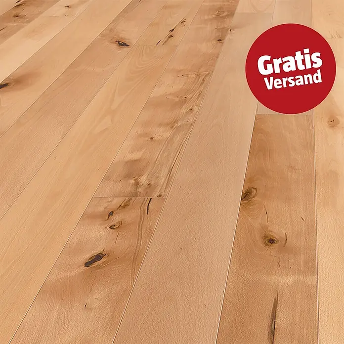 Living by Haro Parkett - Buche gedämpft, Landhausdiele, 2.200 x 180 x 13,5 mm - Helle Holzparkettböden mit natürlichen Astlöchern und Maserung.