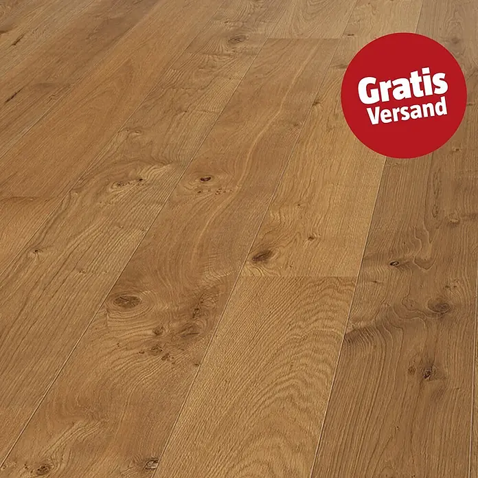 Living by Haro Parkett - Eiche Mocca Naturöl, Landhausdiele, 2.200 x 173 x 12 mm - Holzfußboden mit warmer, natürlicher Holzmaserung und deutlichen Ästen.