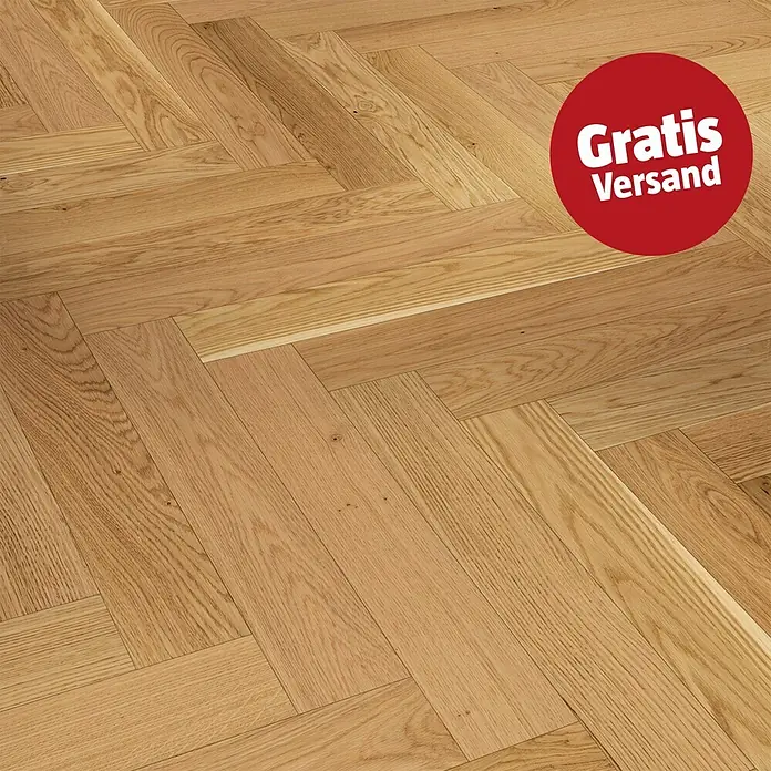 Parador Parkett Trendtime - Eiche, Fischgrät, 570 x 95 x 10,5 mm - Heller Holzparkettboden mit Fischgrätmuster.