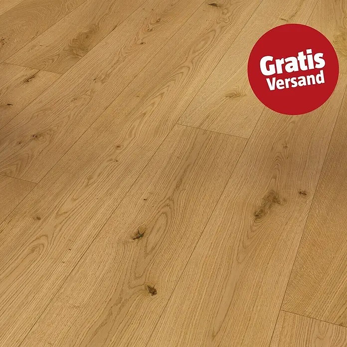 Parador Parkett Classic 3060 - Eiche Soave natur, Landhausdiele, 2.200 x 185 x 13 mm - Hellbrauner Holzfußboden mit natürlicher Maserung. Diagonale Eichenparkett-Dielen.