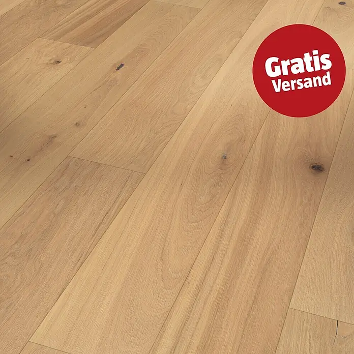 Parador Parkett Classic 3060 - Eiche gebürstet weiß, Landhausdiele, 2.200 x 185 x 13 mm - Helle Eichenparkett-Dielen mit natürlicher Maserung und sichtbaren Ästen.