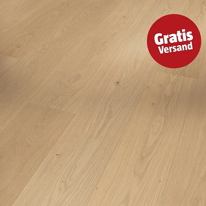 Parador Parkett Classic 3060 - Eiche sanded, Landhausdiele, 2.200 x 185 x 13 mm - Heller Naturholzfußboden mit sichtbarer Maserung und dezenten Ästen.