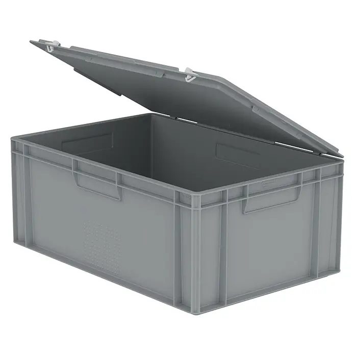 BAUHAUS Eurobox mit Deckel - L x B x H: 40 x 60 x 24 cm, Kunststoff, Grau - Graue Kunststoff-Lagerbox mit offenem Klappdeckel, stapelbar.