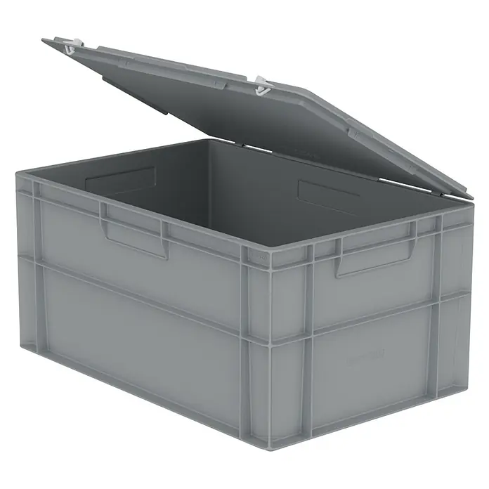 BAUHAUS Eurobox mit Deckel - L x B x H: 40 x 60 x 29 cm, Kunststoff, Grau - Stapelbare graue Kunststoff-Lagerbox mit offenem Klappdeckel.