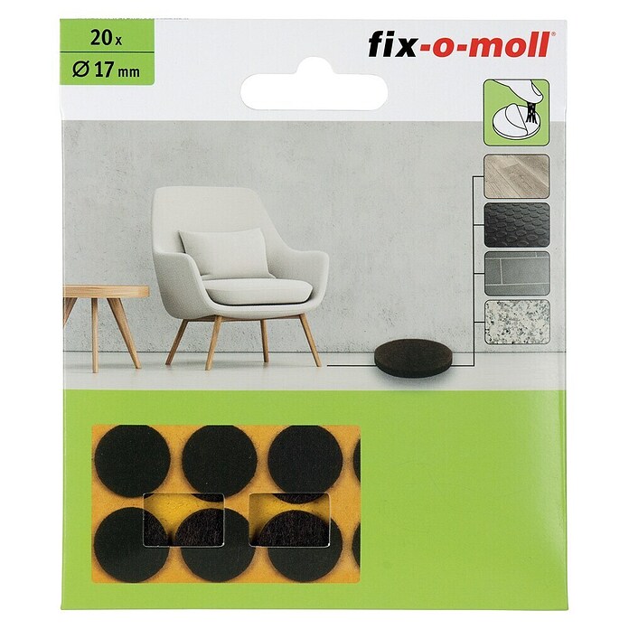 Fix-o-moll Filzgleiter (Durchmesser: 17 mm, Kleben, 20 Stk., Braun) | BAUHAUS