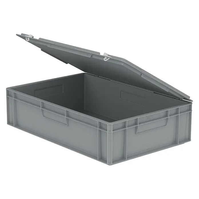 BAUHAUS Eurobox mit Deckel - L x B x H: 40 x 60 x 15 cm, Kunststoff, Grau - Graue Kunststoff-Lagerbox mit offenem Deckel.