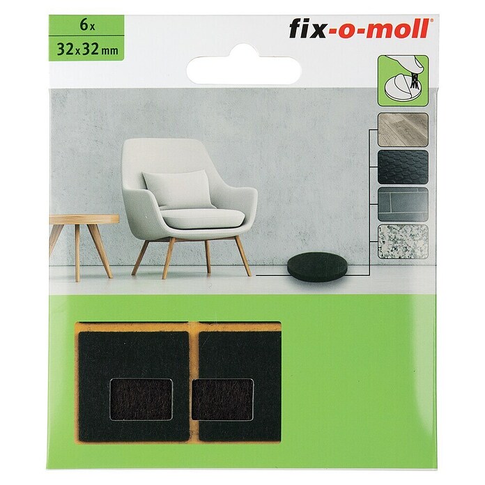 Fix-o-moll Filzgleiter selbstklebend (B x H: 32 x 32 mm, Kleben, 6 Stk., Braun) | BAUHAUS