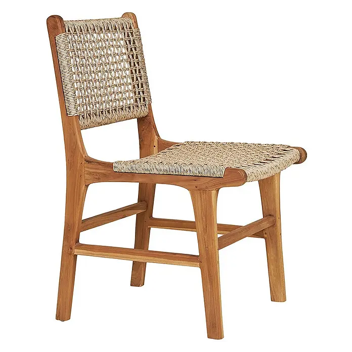 Ebuy24 Gartenstuhl Derby 2er-Set - 2 Stk., Massiv Teakholz, PE Rattan, Natur, B x T x H: 50 x 54 x 85 cm - Hellbrauner Holzstuhl mit geflochtener Naturfaser-Sitzfläche und Rückenlehne.