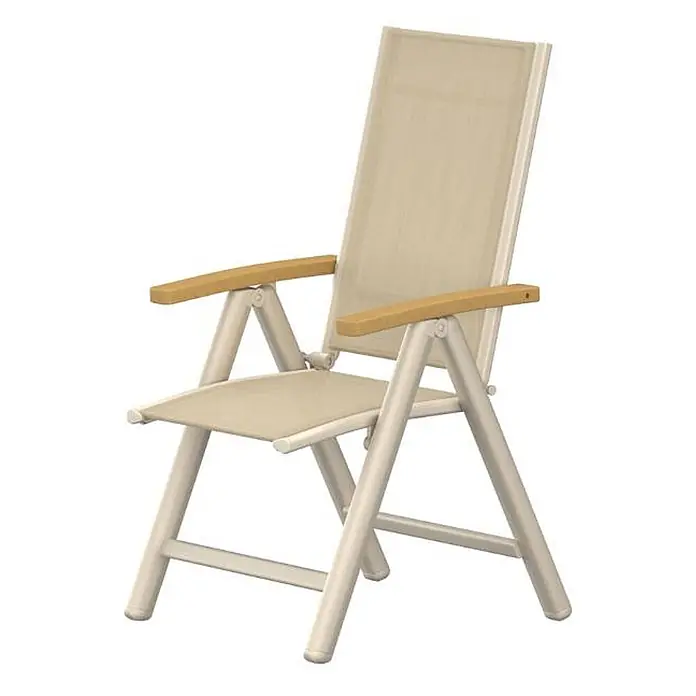 Ebuy24 Gartenstuhl Panama 2er-Set - 2 Stk., Aluminium, Beige, B x T x H: 60 x 75 x 110 cm - Beiger Klappstuhl mit Metallgestell und Holzarmlehnen, für den Außenbereich geeignet.