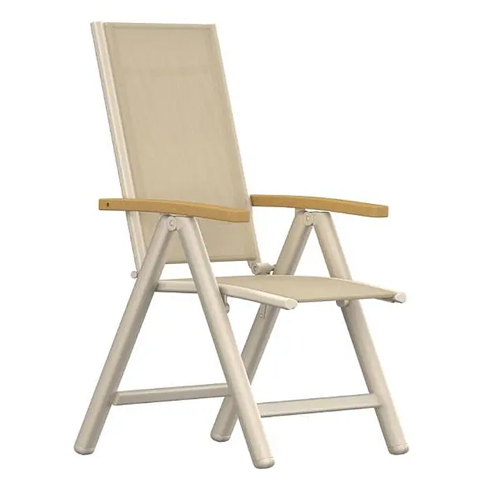 Ebuy24 Gartenstuhl Panama 2er-Set - 2 Stk., Aluminium, Beige, B x T x H: 60 x 75 x 110 cm - Beiger Klappstuhl mit Stoffbespannung und Armlehnen aus hellem Holz.