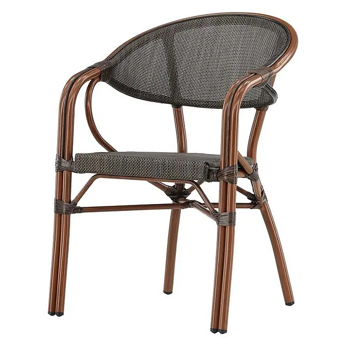 Ebuy24 Gartensessel Vila 2er-Set - 2 Stk., Aluminum, Schwarz, B x T x H: 60 x 83 x 83 cm - Brauner Rattanstuhl mit dunkelgrauer Flechtsitzfläche und -lehne.