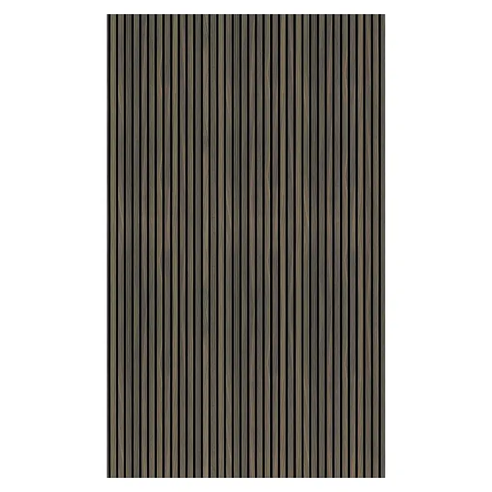 SanDesign Alu-Verbundplatte - 150 x 250 cm, Scandi Dark - Vertikale Holzlamellen-Wandverkleidung mit dunkelbrauner Holzmaserung.