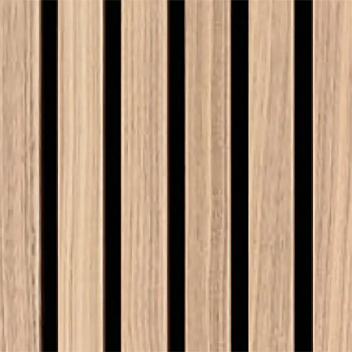 SanDesign Alu-Verbundplatte - 150 x 250 cm, Scandi Light - Helles Holzlamellenpaneel mit vertikalen Holzlatten und dunklen Zwischenräumen.