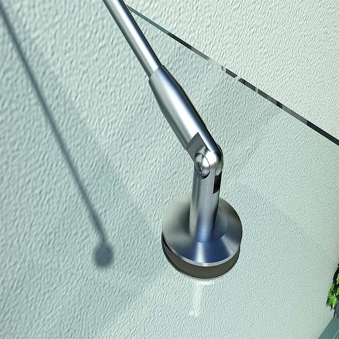 Homcom Vordach -  - Gebürstete Metall-Glas-Halterung, die eine Klarglasscheibe mit einer strukturierten Wand verbindet.