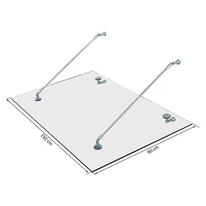 Homcom Vordach -  - Klare Glasvordach mit zwei Metallstützstangen, 150 cm x 90 cm.