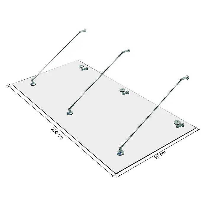 Homcom Vordach -  - Klarglas-Vordach (200x90 cm) mit verchromten Metallstützen und Wandhalterungen.