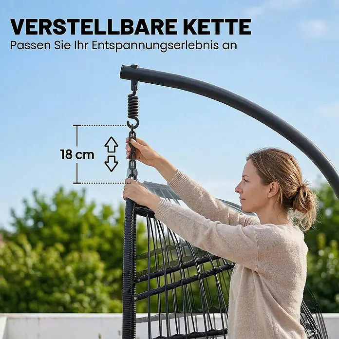 Outsunny Hängesessel - Metall, Hellgrau - Verstellbare schwarze Kette für einen Hängesessel, von einer Person eingestellt, mit 18 cm Höhenverstellung.