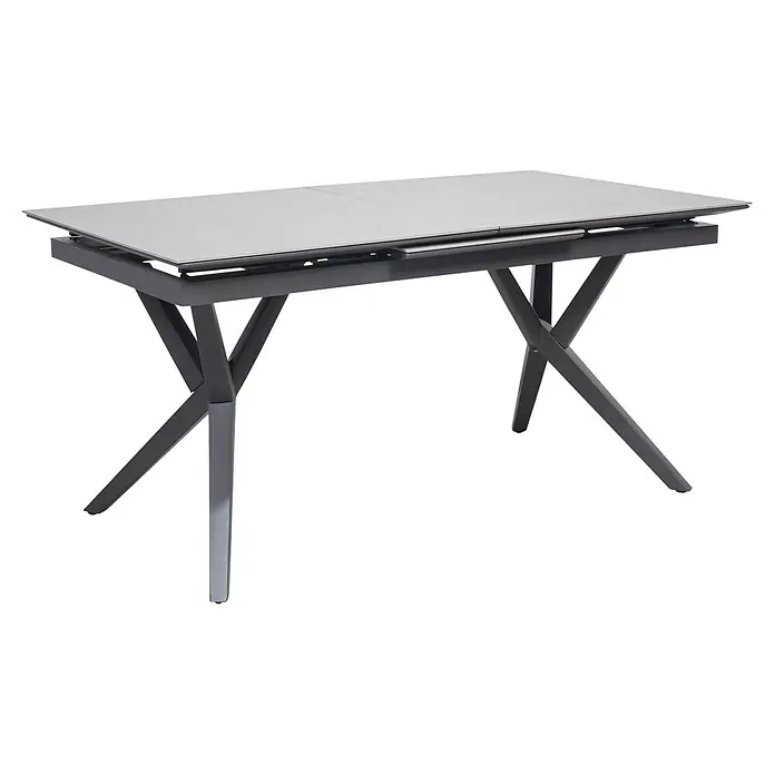 Bene Living Gartentisch Valor - L x B x H: 210 x 90 x 75 cm, Aluminium Gestell mit gesinnerter Tischplatte aus Keramik, Rechteckig, Anthrazit - Moderner ausziehbarer Gartentisch mit grauer Platte und dunkelgrauen gekreuzten Metallbeinen.