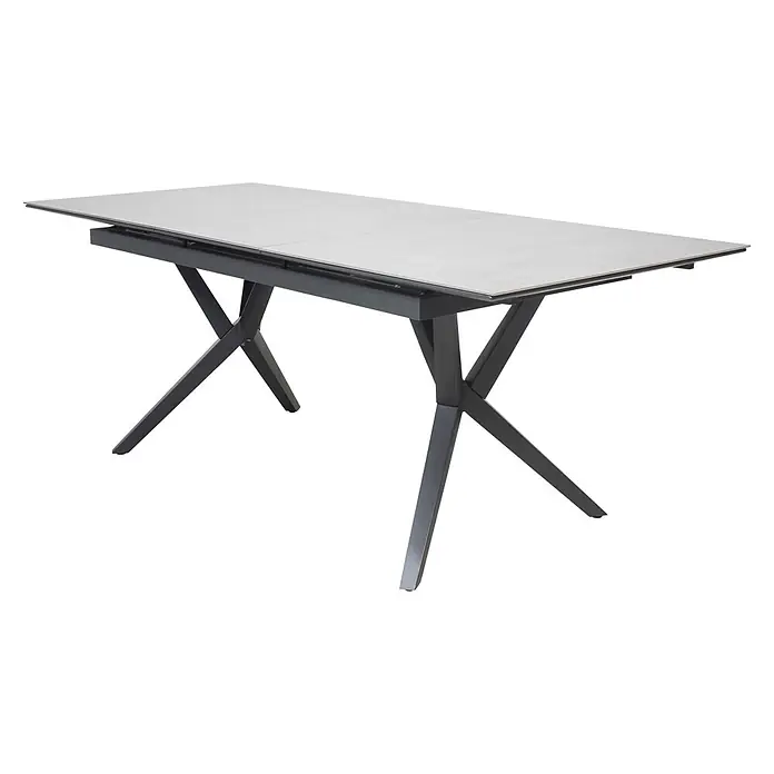 Bene Living Gartentisch Valor - L x B x H: 210 x 90 x 75 cm, Aluminium Gestell mit gesinnerter Tischplatte aus Keramik, Rechteckig, Anthrazit - Ausziehbarer Esstisch mit hellgrauer Tischplatte und dunkelgrauen gekreuzten Metallbeinen.