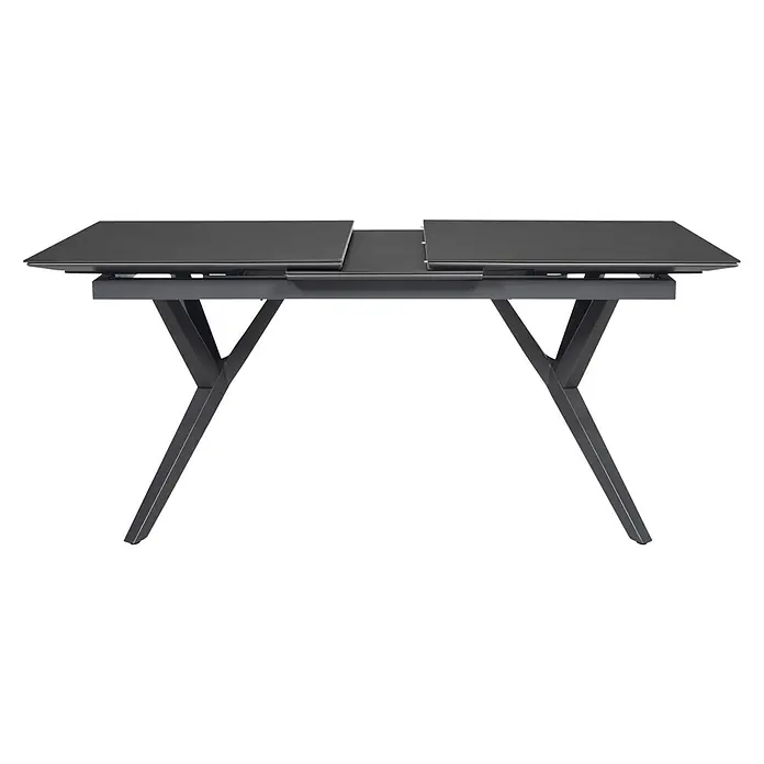 Bene Living Gartentisch Valor - Aluminium Gestell mit gesinnerter Tischplatte aus Keramik, Rechteckig, Anthrazit - Ausziehbarer dunkelgrauer Esstisch mit modernem Metallgestell, teilweise ausgezogen.