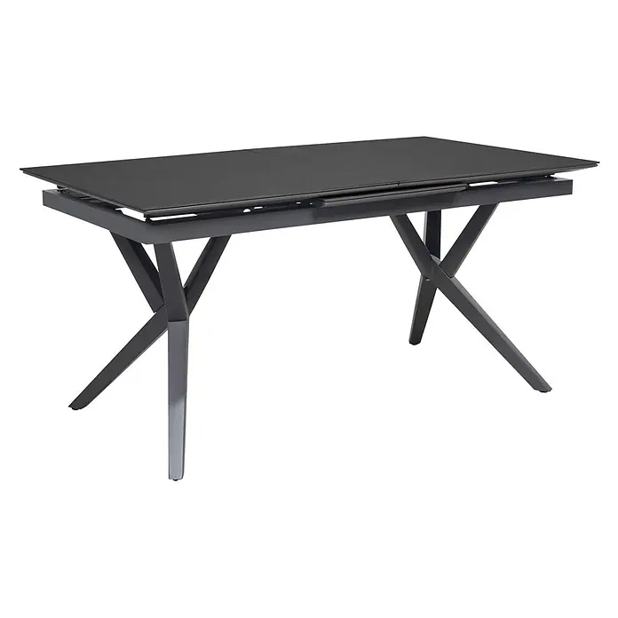 Bene Living Gartentisch Valor - Aluminium Gestell mit gesinnerter Tischplatte aus Keramik, Rechteckig, Anthrazit - Anthrazitfarbener ausziehbarer Tisch mit glatter Platte und X-förmigen Metallbeinen.