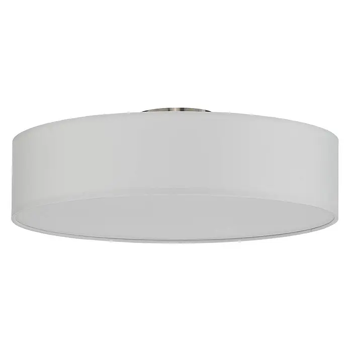 Lindby Textil Deckenleuchte rund 50 cm, Deckenlampe Stoff cremeweiß -  - Deckenleuchte mit weißem Stoffschirm und gebürsteter Metallbasis.