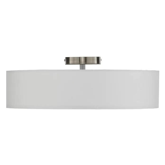 Lindby Textil Deckenleuchte rund 50 cm, Deckenlampe Stoff cremeweiß -  - Halbanbau-Deckenleuchte mit weißem Trommelschirm und gebürstetem Nickel-Hardware.