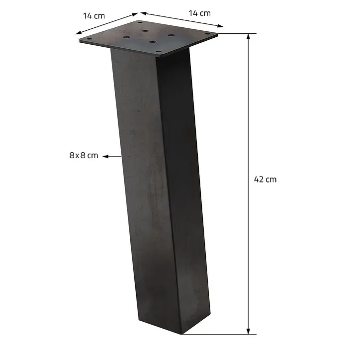 ML-Design Tischgestell Bankkufen I-Design 42cm Industrial glänzend Möbelbeine 96° Neigung - Traglast: 500 kg, Stahl - Dunkelgraues Metallmöbelbein, 42 cm hoch, mit 8x8 cm Profil und 14x14 cm Montageplatte.