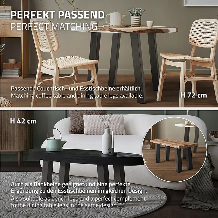 ML-Design Tischgestell Bankkufen I-Design 30cm Industrial glänzend Möbelbeine 96° Neigung - Stahl - Passende dunkle Tisch- und Bankbeine, erhältlich in 72 cm (Ess-) und 42 cm (Couch-/Bank-) Höhe.