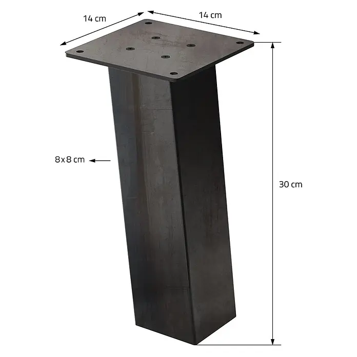 ML-Design Tischgestell Bankkufen I-Design 30cm Industrial glänzend Möbelbeine 96° Neigung - Stahl - Dunkler Metall-Tischfuß mit 14x14 cm Montageplatte, 8x8 cm Vierkantbein, 30 cm Gesamthöhe.