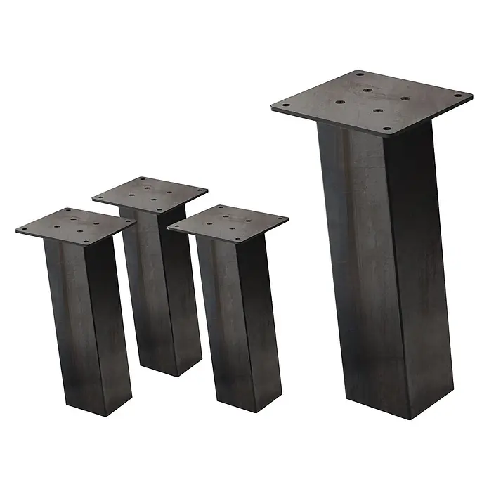 ML-Design Tischgestell Bankkufen I-Design 30cm Industrial glänzend Möbelbeine 96° Neigung - Stahl - Vier dunkle Metall-Möbelbeine mit quadratischem Profil und Montageplatten, eines ist länger.
