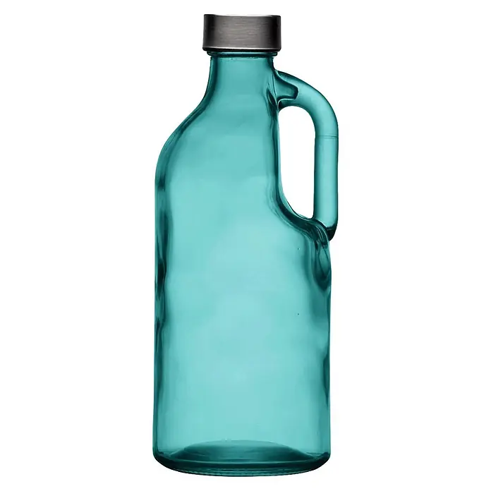 Versa Botella con asa - 1,1 l, Vidrio, Azul - Botella de vidrio azul claro con asa integrada y tapón de rosca gris.