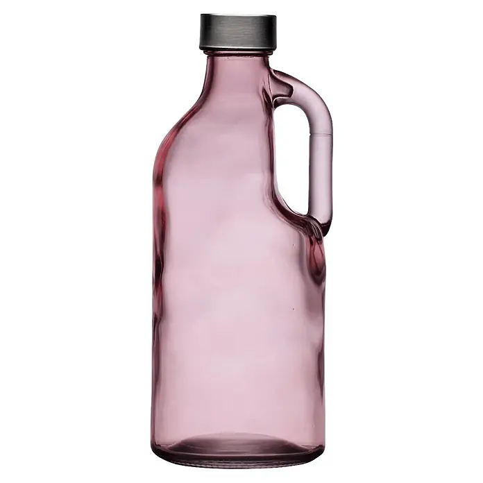Versa Botella con asa - 1,1 l, Vidrio, Rosa - Botella de cristal rosa con asa y tapón de rosca plateado.