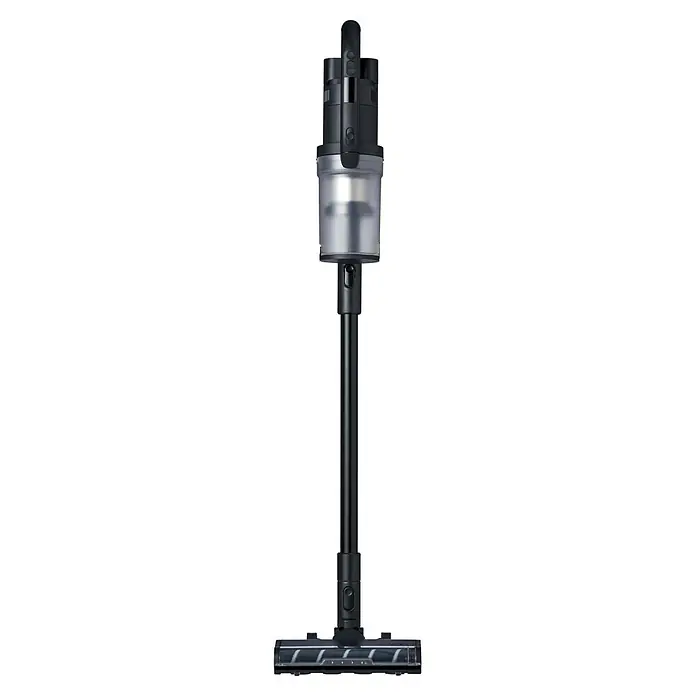 Nilfisk Aspirador de batería S1 Pet Care - 29,6 V, 1 batería, Volumen de recipiente: 0,7 l - Aspiradora escoba inalámbrica negra con depósito transparente y cepillo gris oscuro.